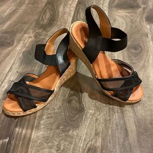 Black Espadrille Wedge Sandals with Elastic Cross Straps